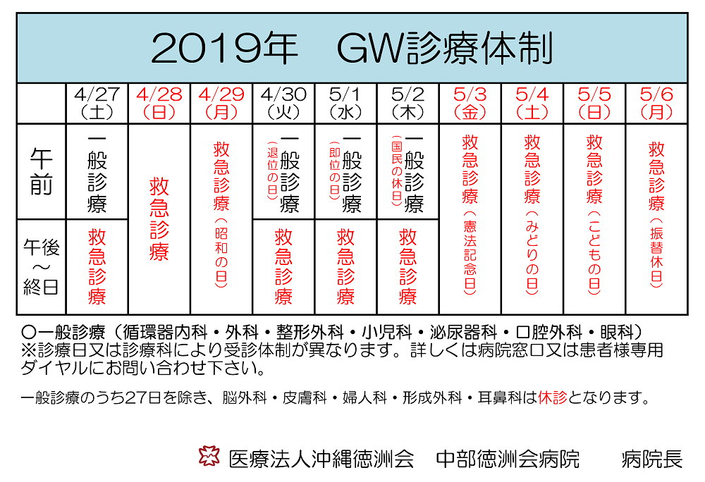 ゴールデンウィーク中の診療体制について